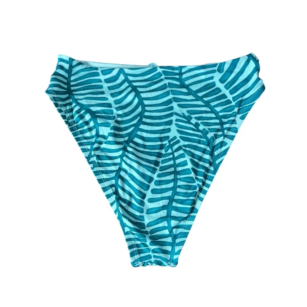NWT - Vitamin A High Waisted Bikini Bottoms Teal Palm Leaf Print - Sz  Medium